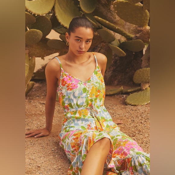 Rails Frida Day Garden Floral High Low Sleeveless Midi Dress Colorful Vacation - Picture 7 of 15